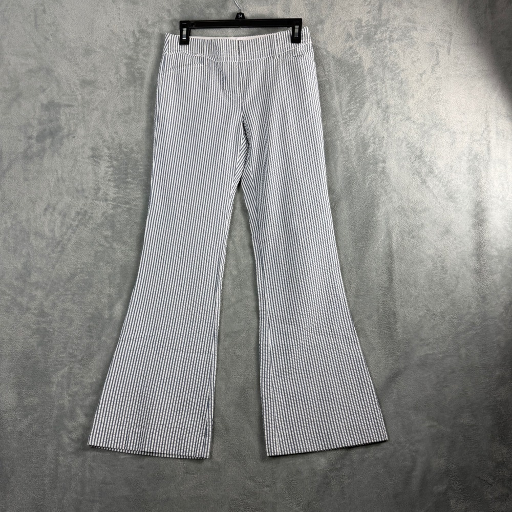 BCBG Max Azria Womens 28 Blue White Seersucker Striped Pants Straight Coastal